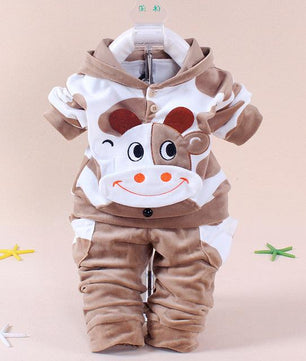 Boys Baby Girls Clothing Set Velvet Sport Newborn Clothes Suit Cow Hello Kitty Long Sleeve - Lusy Store