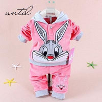 Boys Baby Girls Clothing Set Velvet Sport Newborn Clothes Suit Cow Hello Kitty Long Sleeve Rabbit hot pink