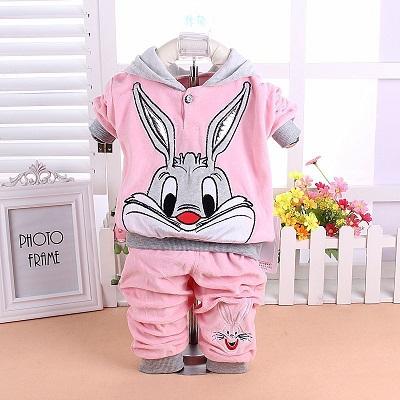 Boys Baby Girls Clothing Set Velvet Sport Newborn Clothes Suit Cow Hello Kitty Long Sleeve Rabbit pink