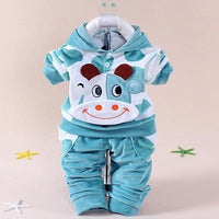 Boys Baby Girls Clothing Set Velvet Sport Newborn Clothes Suit Cow Hello Kitty Long Sleeve BLue