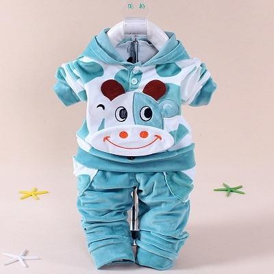 Boys Baby Girls Clothing Set Velvet Sport Newborn Clothes Suit Cow Hello Kitty Long Sleeve BLue