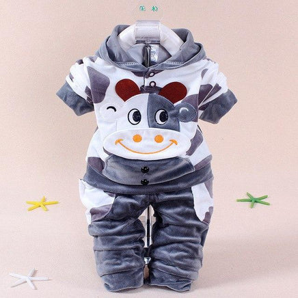 Boys Baby Girls Clothing Set Velvet Sport Newborn Clothes Suit Cow Hello Kitty Long Sleeve Gray