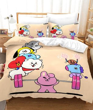 Bt21 Bed Sheets K-Pop 3 Pcs Twin Full Queen King Duvet Cover Bedding Sets - Lusy Store