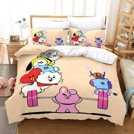 Bt21 Bed Sheets K-Pop 3 Pcs Twin Full Queen King Duvet Cover Bedding Sets - Lusy Store