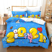Bt21 Bed Sheets K-Pop 3 Pcs Twin Full Queen King Duvet Cover Bedding Sets - Lusy Store