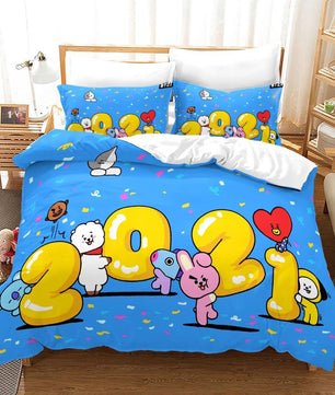 Bt21 Bed Sheets K-Pop 3 Pcs Twin Full Queen King Duvet Cover Bedding Sets - Lusy Store