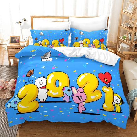 Bt21 Bed Sheets K-Pop 3 Pcs Twin Full Queen King Duvet Cover Bedding Sets - Lusy Store