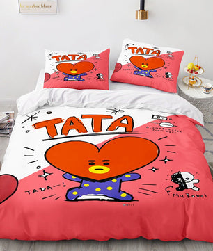 Bt21 Bed Sheets K-Pop 3 Pcs Twin Full Queen King Duvet Cover Bedding Sets - Lusy Store