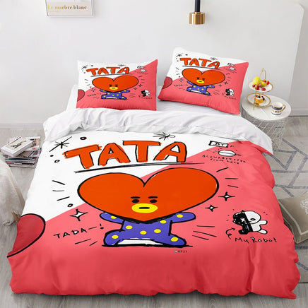 Bt21 Bed Sheets K-Pop 3 Pcs Twin Full Queen King Duvet Cover Bedding Sets - Lusy Store