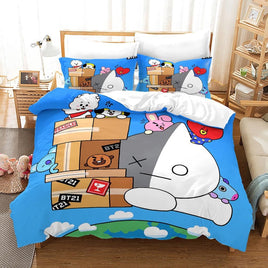 Bt21 Bed Sheets K-Pop 3 Pcs Twin Full Queen King Duvet Cover Bedding Sets - Lusy Store