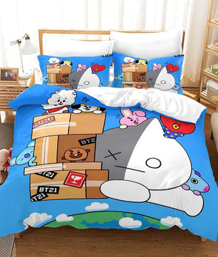 Bt21 Bed Sheets K-Pop 3 Pcs Twin Full Queen King Duvet Cover Bedding Sets - Lusy Store