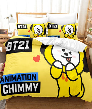 Bt21 Bed Sheets K-Pop 3 Pcs Twin Full Queen King Duvet Cover Bedding Sets - Lusy Store