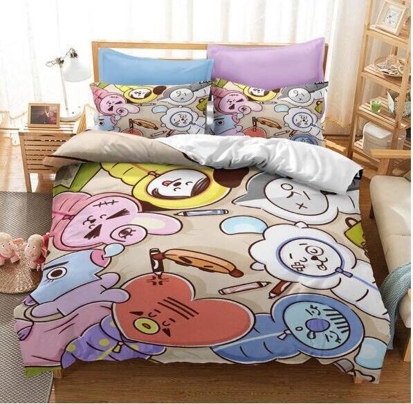 Bt21 Bed Sheets K-Pop 3 Pcs Twin Full Queen King Duvet Cover Bedding Sets - Lusy Store