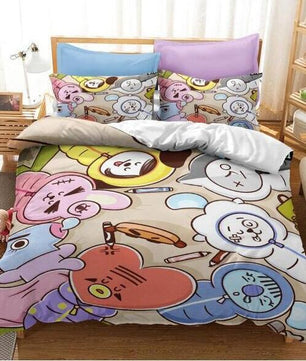 Bt21 Bed Sheets K-Pop 3 Pcs Twin Full Queen King Duvet Cover Bedding Sets - Lusy Store