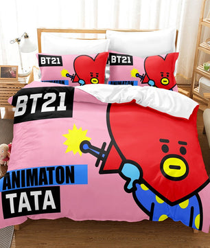 Bt21 Bed Sheets K-Pop 3 Pcs Twin Full Queen King Duvet Cover Bedding Sets - Lusy Store