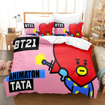 Bt21 Bed Sheets K-Pop 3 Pcs Twin Full Queen King Duvet Cover Bedding Sets - Lusy Store