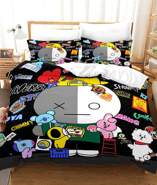 Bt21 Bed Sheets K-Pop 3 Pcs Twin Full Queen King Duvet Cover Bedding Sets - Lusy Store