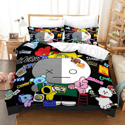 Bt21 Bed Sheets K-Pop 3 Pcs Twin Full Queen King Duvet Cover Bedding Sets - Lusy Store