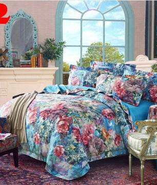 Bule Jacquard Floral Luxury Bedding Set - Lusy Store