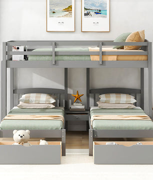 Bunk Beds Double Parallel With Middle Storage Staircase And Full Length Guardrail F416 - Lusy Store