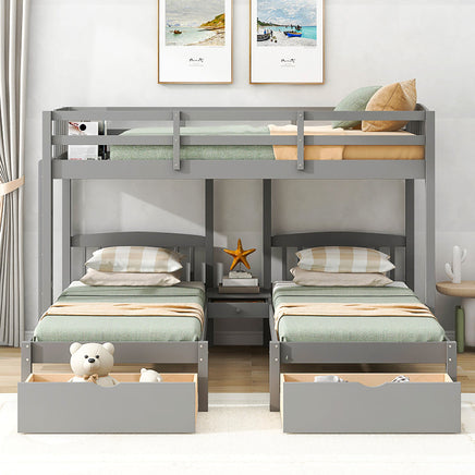 Bunk Beds Double Parallel With Middle Storage Staircase And Full Length Guardrail F416 - Lusy Store