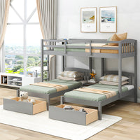 Bunk Beds Double Parallel With Middle Storage Staircase And Full Length Guardrail F416 - Lusy Store