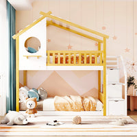 Bunk Beds Stairway Twin Over Twin Storage And Guard Rail Natural Bed F419 Light Brown Twin Twin (97.7"L x 40.5"W x 91.8"H)