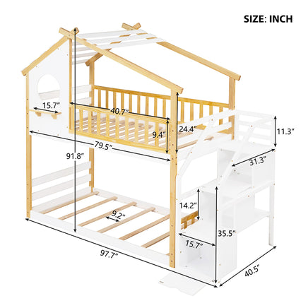 Bunk Beds Stairway Twin Over Twin Storage And Guard Rail Natural Bed F419