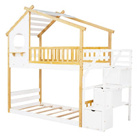 Bunk Beds Stairway Twin Over Twin Storage And Guard Rail Natural Bed F419
