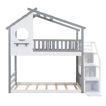 Bunk Beds Stairway Twin Over Twin Storage And Guard Rail Natural Bed F419