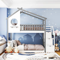 Bunk Beds Stairway Twin Over Twin Storage And Guard Rail Natural Bed F419