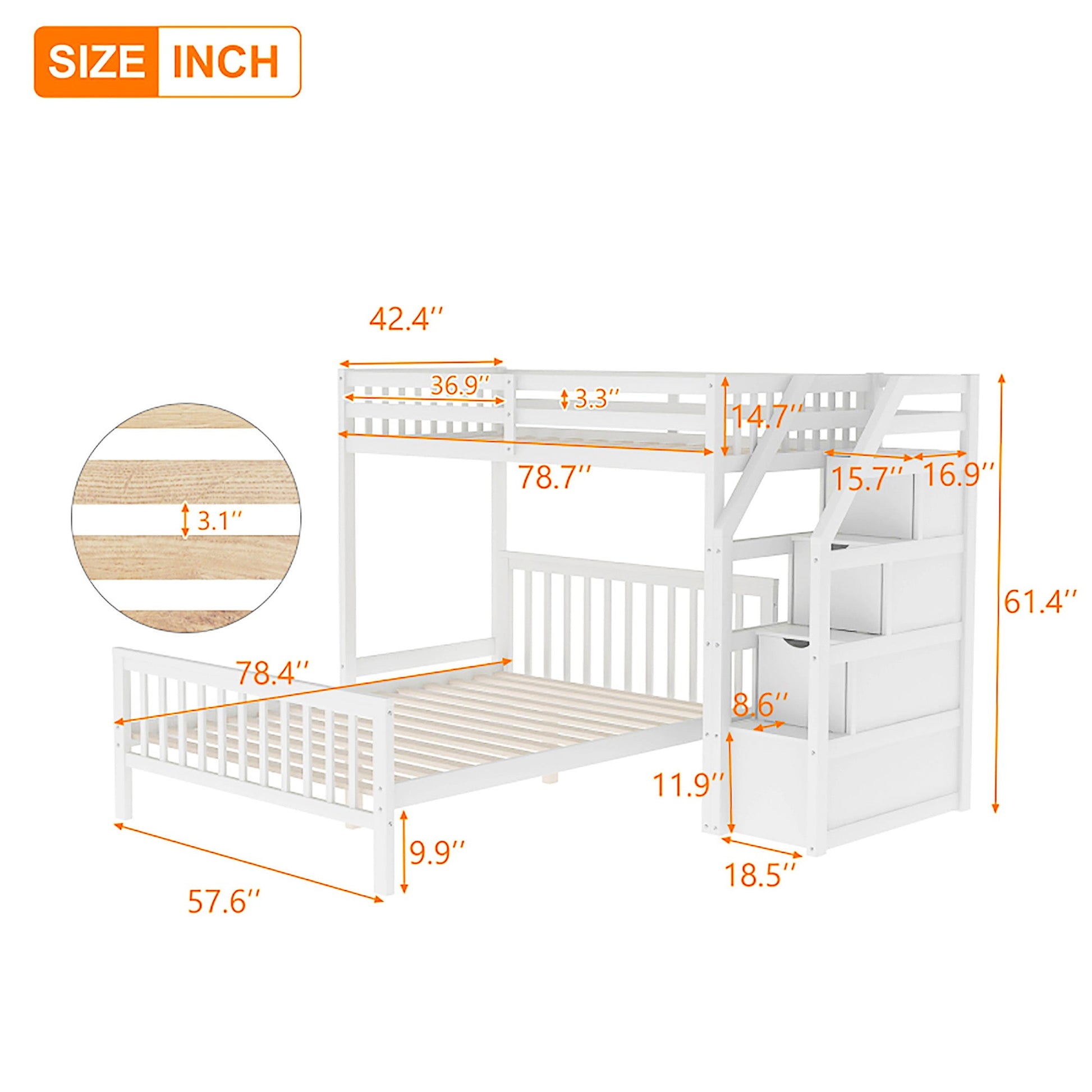 Bunk Beds Twin Over Twin L Shaped Loft Bed Ladder With 3 Storage Grids Easy to Assemble F417 - Lusy Store