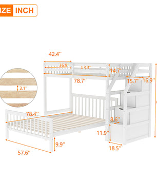 Bunk Beds Twin Over Twin L Shaped Loft Bed Ladder With 3 Storage Grids Easy to Assemble F417 - Lusy Store
