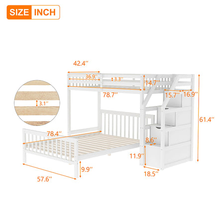 Bunk Beds Twin Over Twin L Shaped Loft Bed Ladder With 3 Storage Grids Easy to Assemble F417