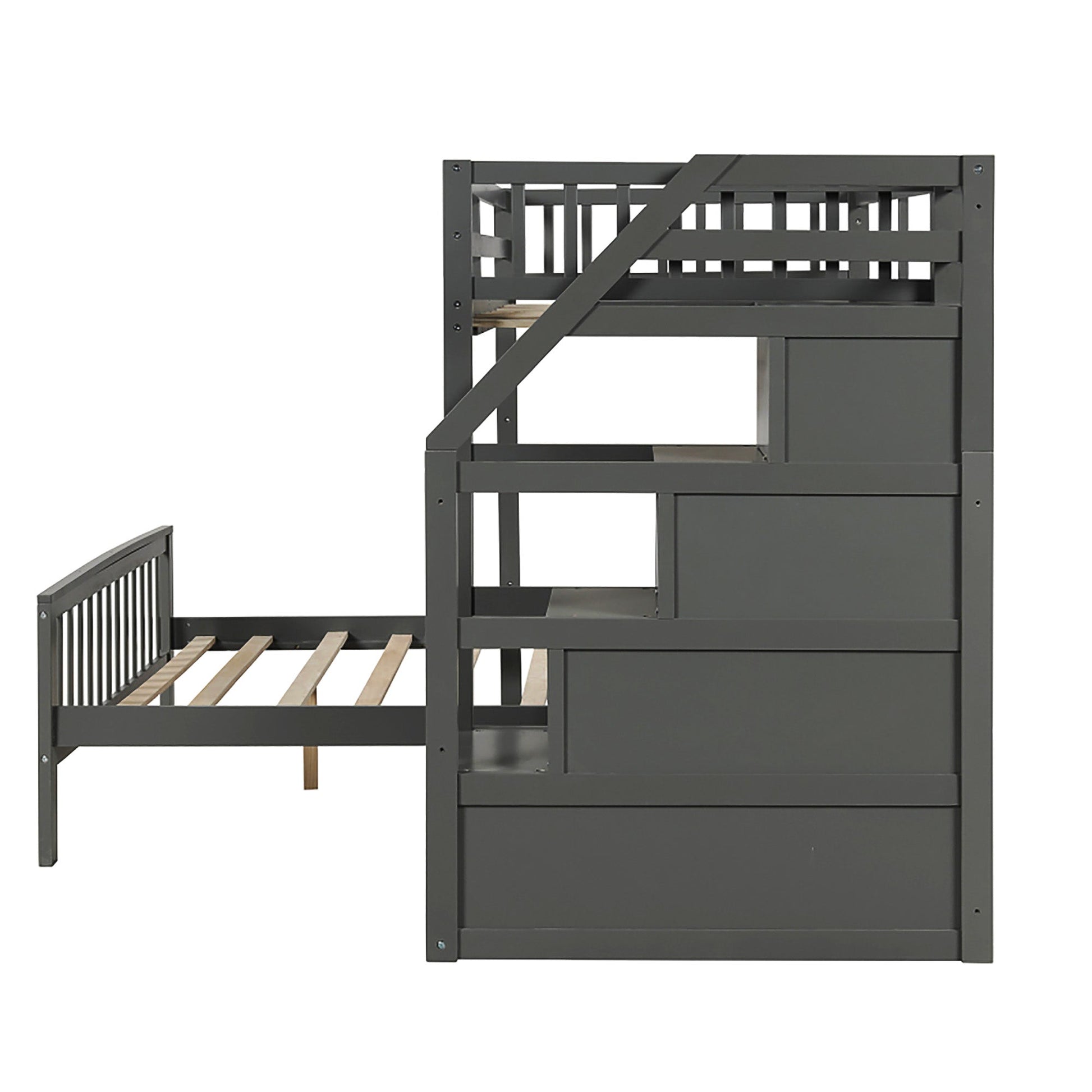 Bunk Beds Twin Over Twin L Shaped Loft Bed Ladder With 3 Storage Grids Easy to Assemble F417 - Lusy Store
