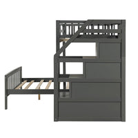 Bunk Beds Twin Over Twin L Shaped Loft Bed Ladder With 3 Storage Grids Easy to Assemble F417