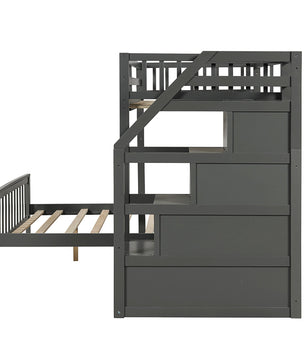 Bunk Beds Twin Over Twin L Shaped Loft Bed Ladder With 3 Storage Grids Easy to Assemble F417 - Lusy Store