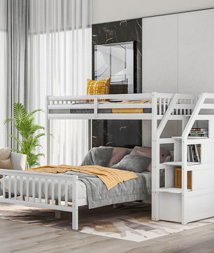 Bunk Beds Twin Over Twin L Shaped Loft Bed Ladder With 3 Storage Grids Easy to Assemble F417 - Lusy Store