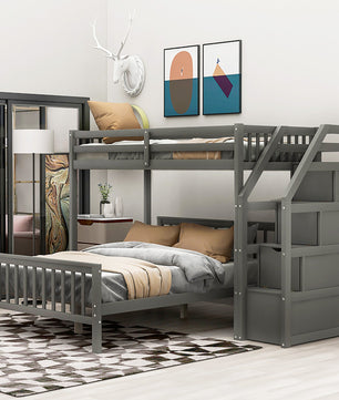Bunk Beds Twin Over Twin L Shaped Loft Bed Ladder With 3 Storage Grids Easy to Assemble F417 - Lusy Store