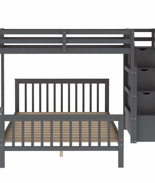Bunk Beds Twin Over Twin L Shaped Loft Bed Ladder With 3 Storage Grids Easy to Assemble F417 - Lusy Store