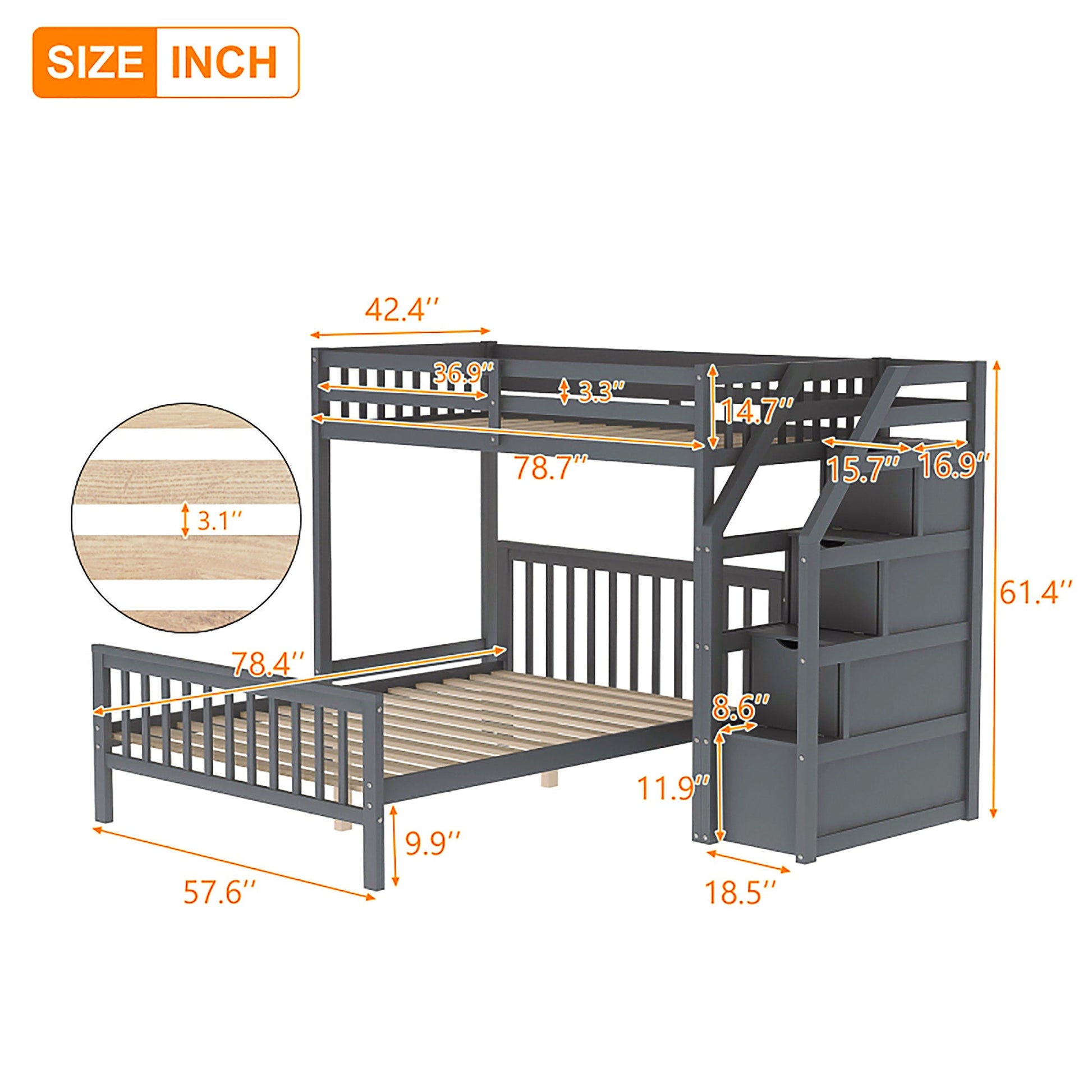 Bunk Beds Twin Over Twin L Shaped Loft Bed Ladder With 3 Storage Grids Easy to Assemble F417 - Lusy Store