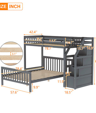 Bunk Beds Twin Over Twin L Shaped Loft Bed Ladder With 3 Storage Grids Easy to Assemble F417 - Lusy Store