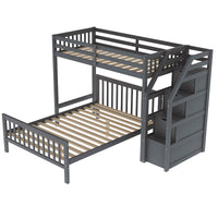 Bunk Beds Twin Over Twin L Shaped Loft Bed Ladder With 3 Storage Grids Easy to Assemble F417