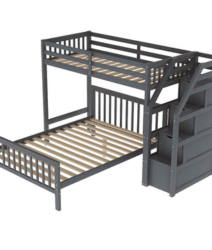 Bunk Beds Twin Over Twin L Shaped Loft Bed Ladder With 3 Storage Grids Easy to Assemble F417 - Lusy Store