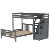 Bunk Beds Twin Over Twin L Shaped Loft Bed Ladder With 3 Storage Grids Easy to Assemble F417