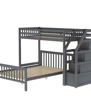 Bunk Beds Twin Over Twin L Shaped Loft Bed Ladder With 3 Storage Grids Easy to Assemble F417 - Lusy Store