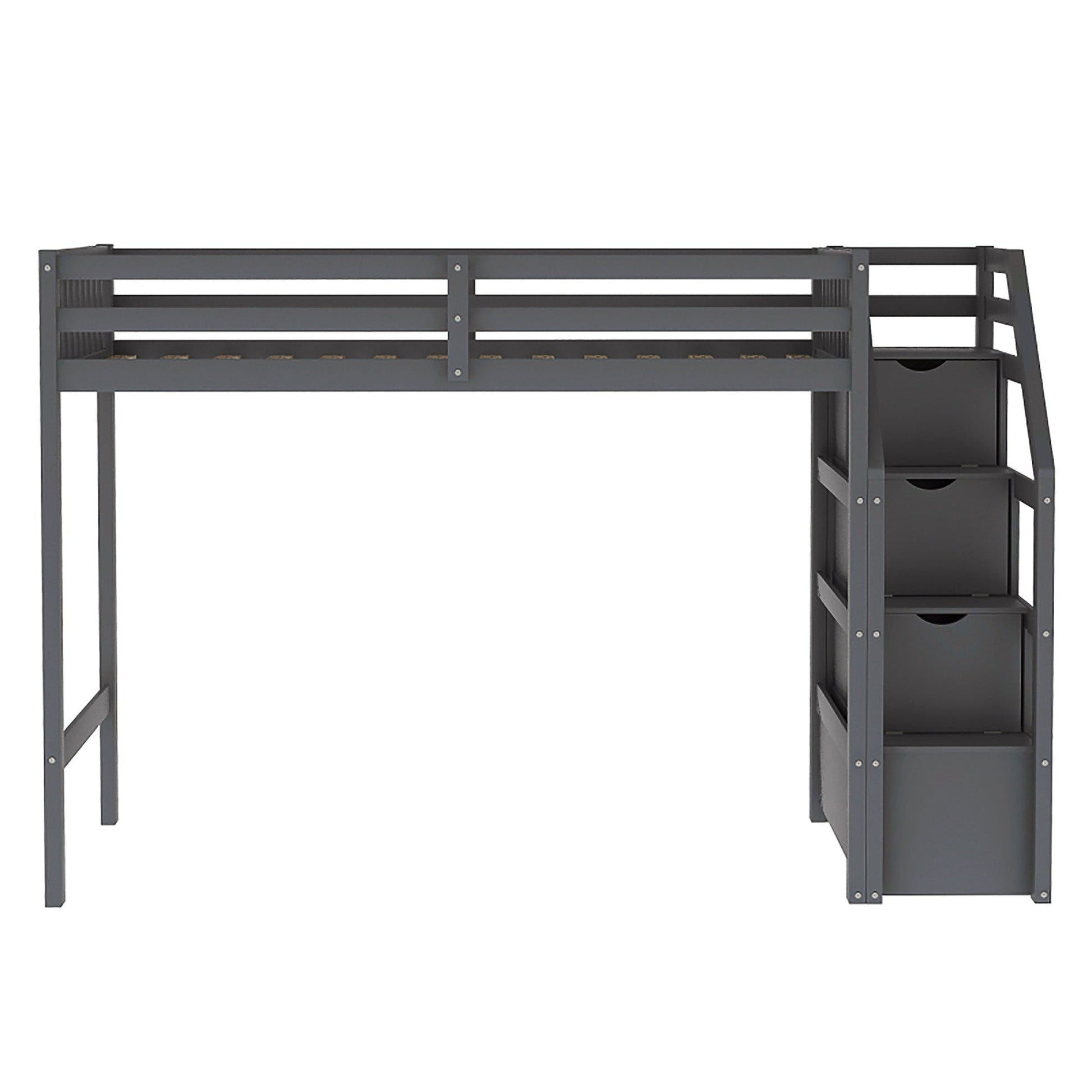 Bunk Beds Twin Over Twin L Shaped Loft Bed Ladder With 3 Storage Grids Easy to Assemble F417 - Lusy Store