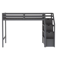 Bunk Beds Twin Over Twin L Shaped Loft Bed Ladder With 3 Storage Grids Easy to Assemble F417