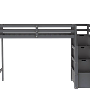 Bunk Beds Twin Over Twin L Shaped Loft Bed Ladder With 3 Storage Grids Easy to Assemble F417 - Lusy Store