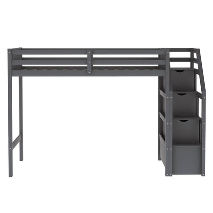 Bunk Beds Twin Over Twin L Shaped Loft Bed Ladder With 3 Storage Grids Easy to Assemble F417